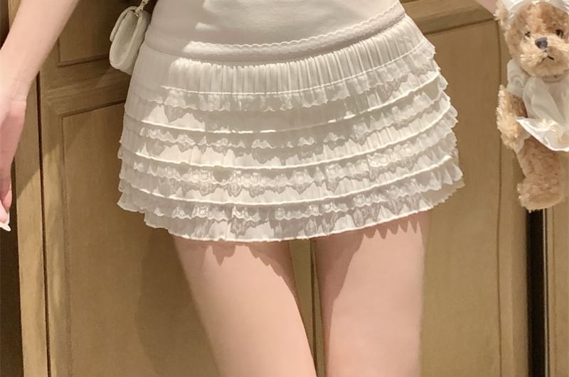 Lace High Skirt Mini Trim Pencil Plain Rise