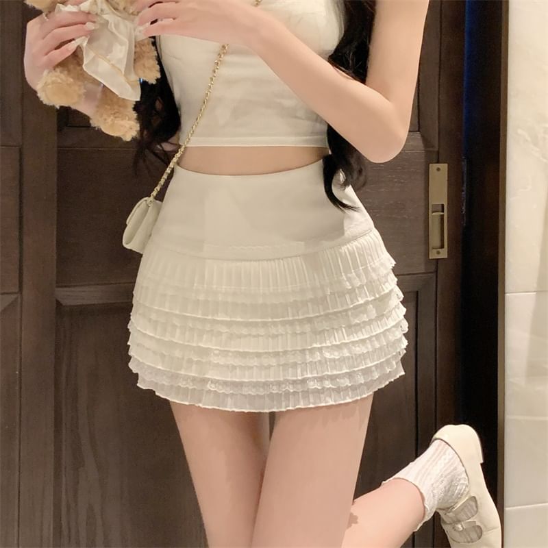 Lace High Skirt Mini Trim Pencil Plain Rise
