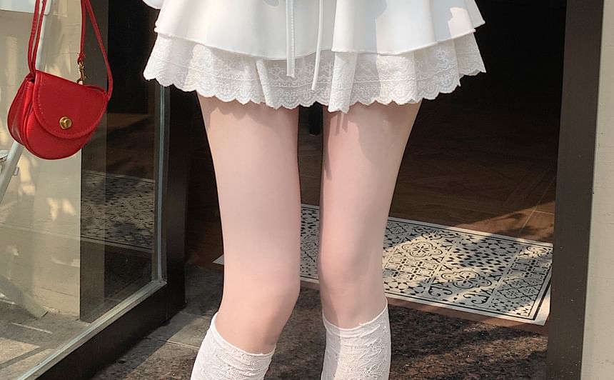 Rise Lace Skirt Ruffle Lace-Up Mini Plain High A-Line Trim