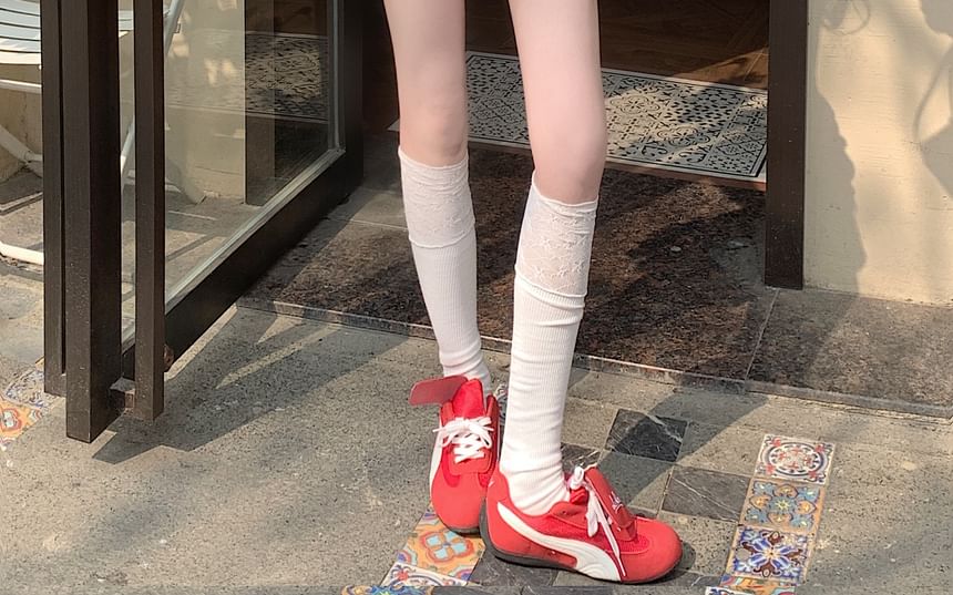 Rise Lace Skirt Ruffle Lace-Up Mini Plain High A-Line Trim