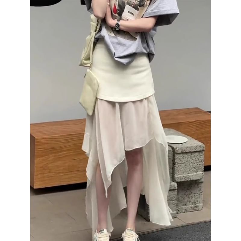 Plain Maxi Waist Asymmetrical High Straight Skirt