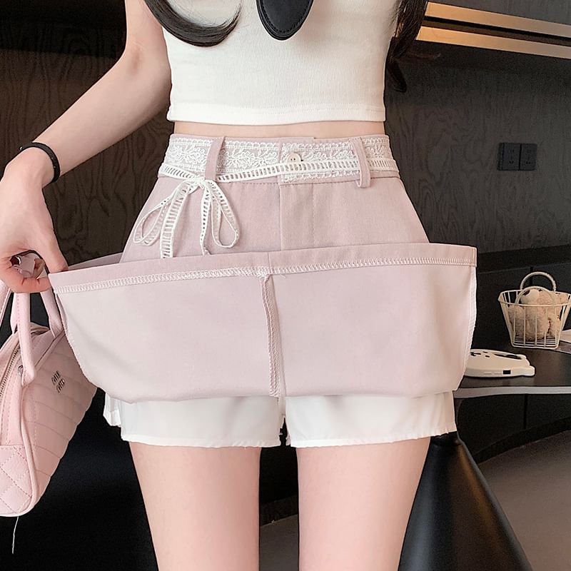 Trim Mini Rise A-Line Lace Plain Skirt High