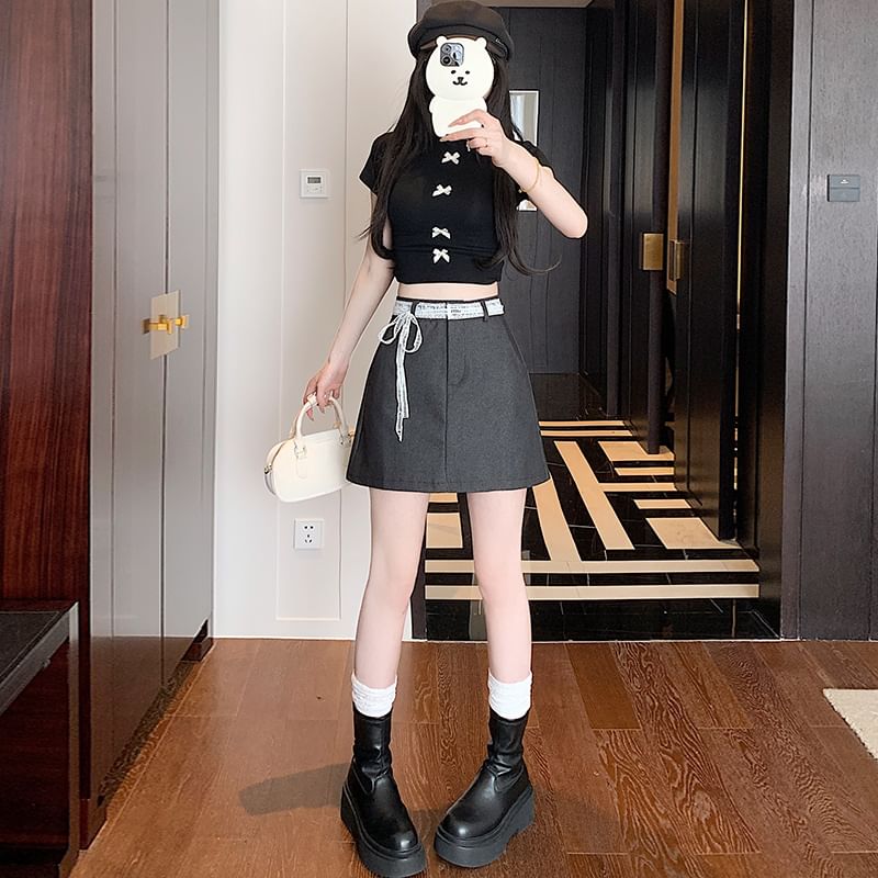 Mini Lace Trim High Skirt Plain Rise A-Line