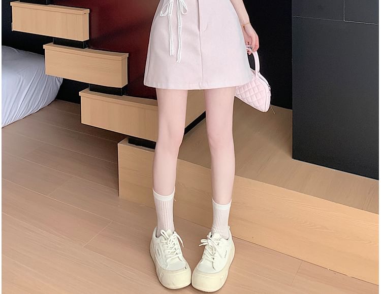 Mini Lace Trim High Skirt Plain Rise A-Line