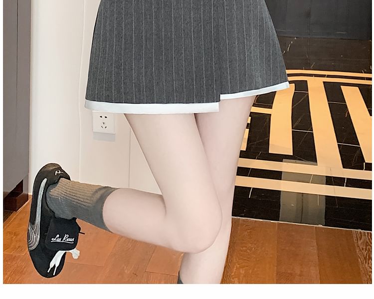 Mini Skirt Pinstriped Rise Asymmetrical High A-Line