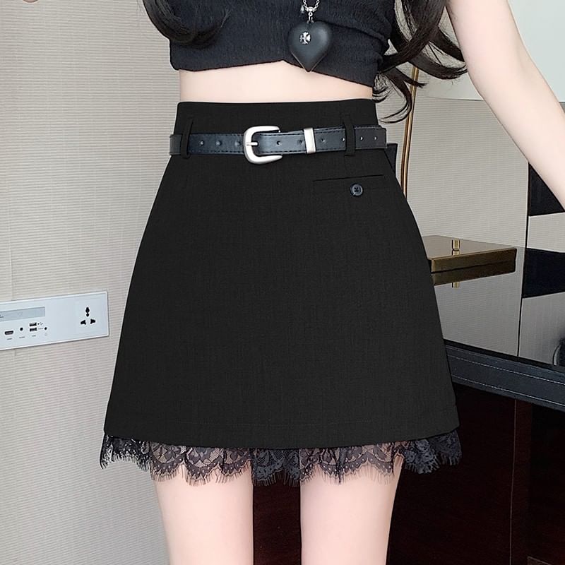 Skirt Lace Plain Mini High Rise A-Line Trim