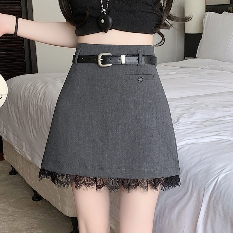 Skirt Lace Plain Mini High Rise A-Line Trim