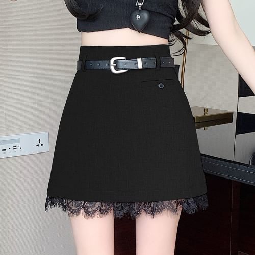 Mini Trim A-Line High Plain Skirt Rise Lace