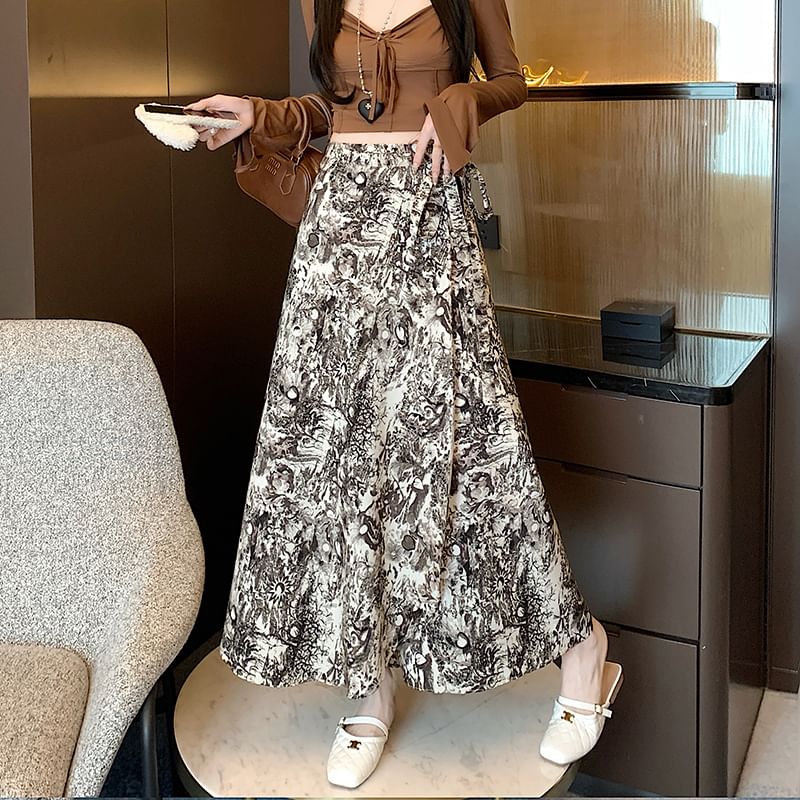 High Skirt Patterned A-Line Maxi Waist
