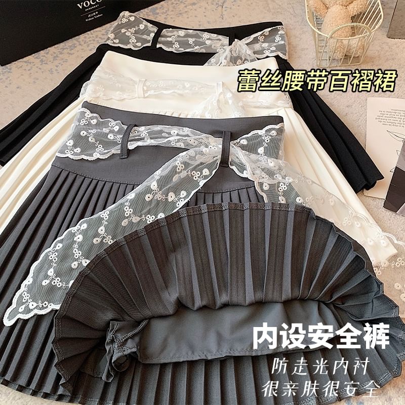 Waist Pleated High Mini Plain Skirt A-Line