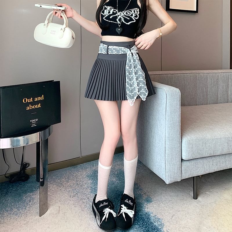 Waist Pleated High Mini Plain Skirt A-Line