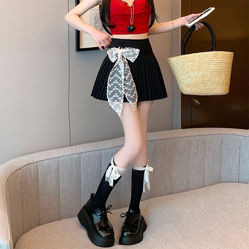 Waist Pleated High Mini Plain Skirt A-Line