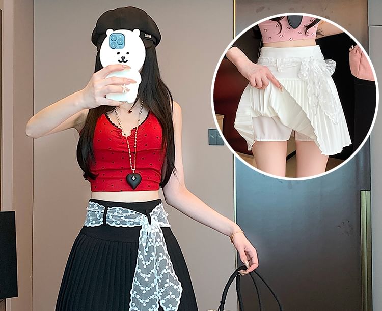 Waist Pleated High Mini Plain Skirt A-Line