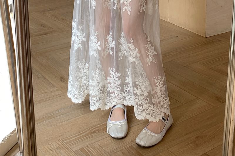 Trim Flower High Maxi Embroidered Lace A-Line Skirt Waist