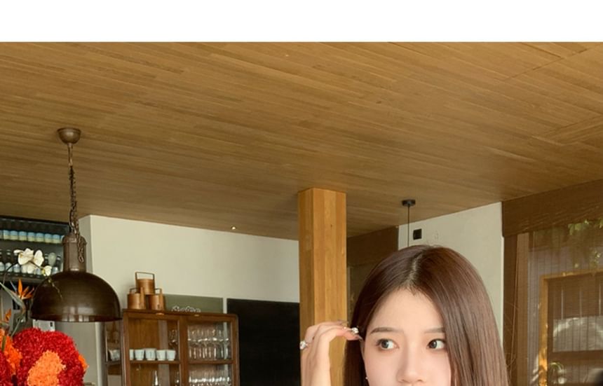 Short-Sleeve Plain T-Shirt Ruched V-Neck