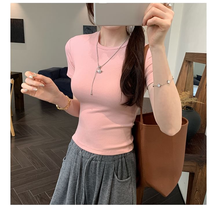 Tee Fit Round Short-Sleeve Neck Plain Slim
