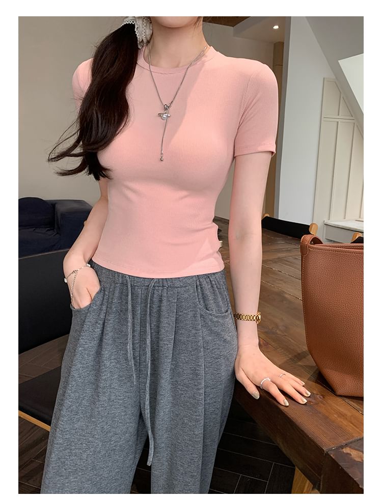 Tee Fit Round Short-Sleeve Neck Plain Slim