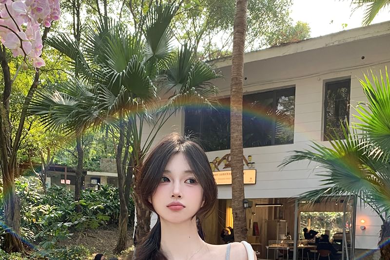 Slim Lace Fit Cami Twist Padded Trim Top