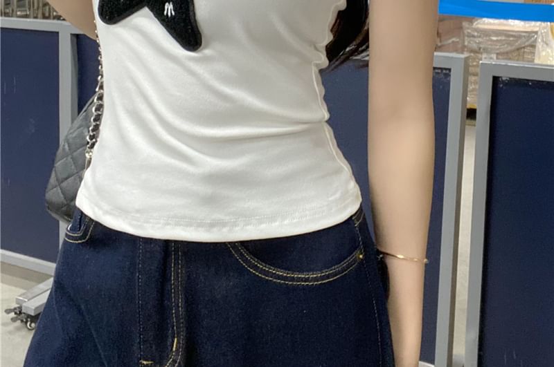 Slim Star Tank Applique Fit Top One-Shoulder