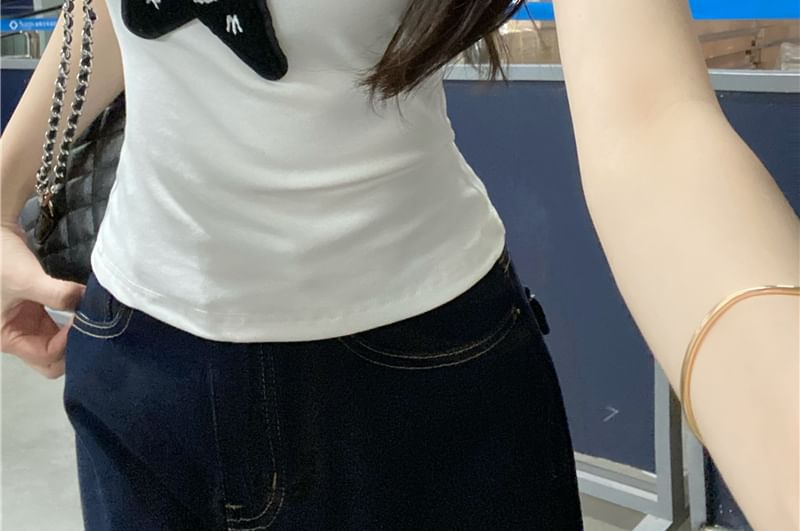 Slim Star Tank Applique Fit Top One-Shoulder