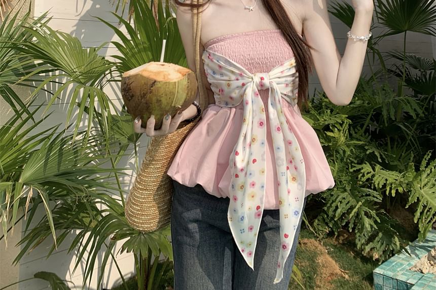 Top Tube Peplum Bow Floral