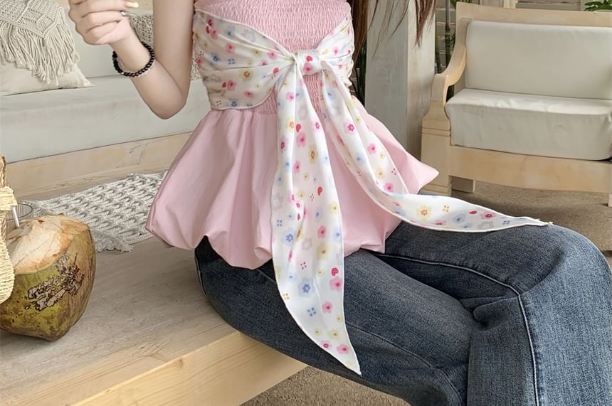 Top Tube Peplum Bow Floral