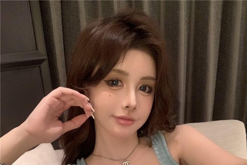 Slim Tank Fit Top Neck Square Rhinestone Frill Trim