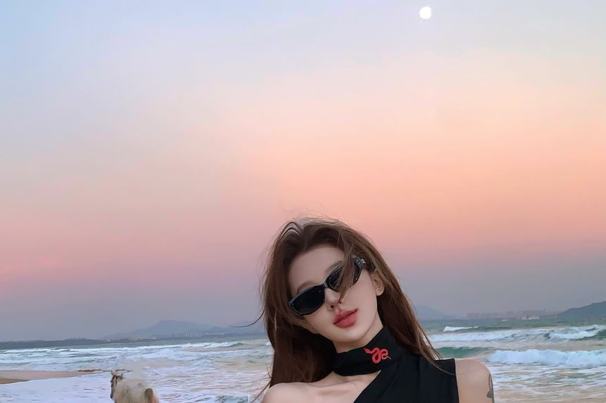 Print One-Shoulder Fit Slim Halter Top Snake Tank