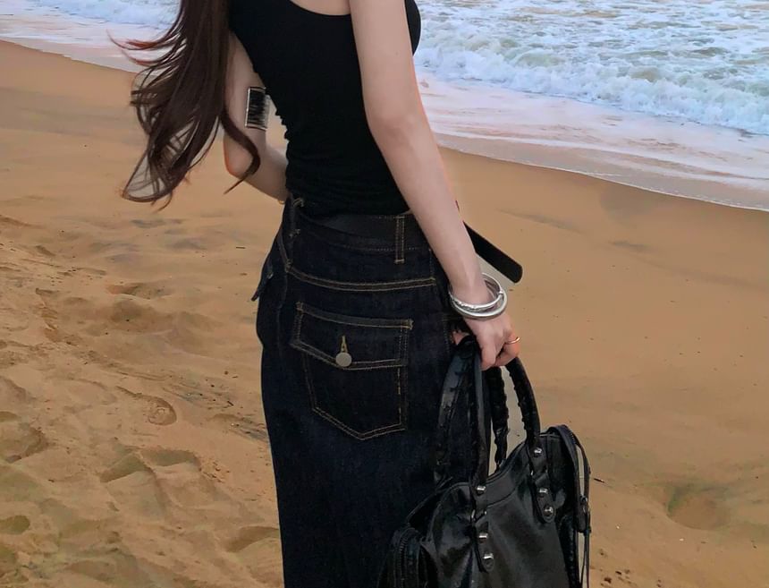 Print One-Shoulder Fit Slim Halter Top Snake Tank