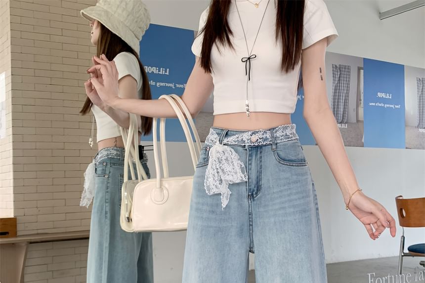 Leg High Jeans Wide Washed Waist