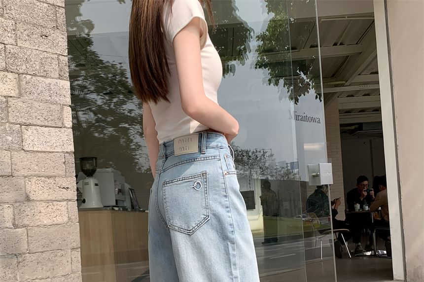Leg High Jeans Wide Washed Waist