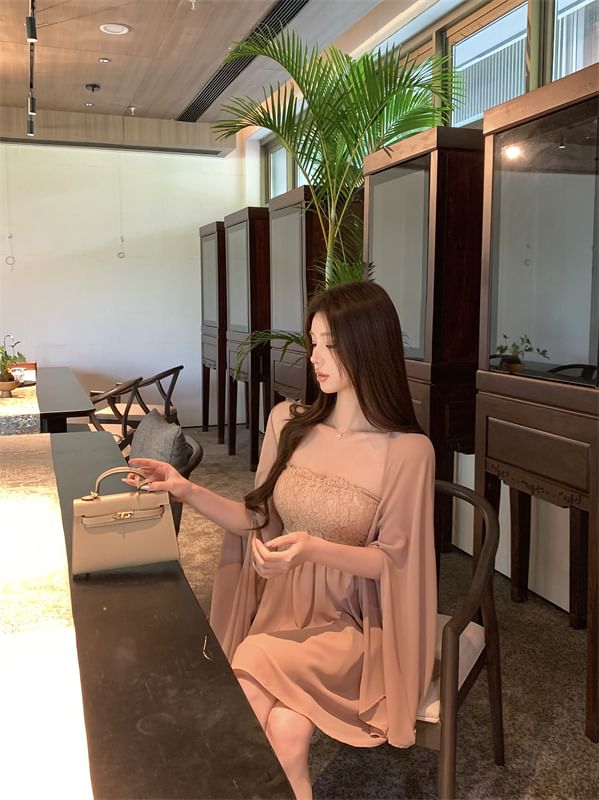 Mini Plain Panel / Dress Accent Lace A-Line Shawl Strapless Bow