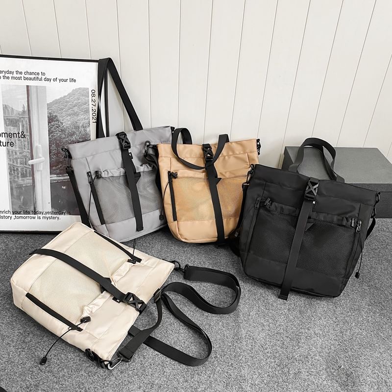 Panel Bag Mesh Buckled Crossbody Nylon