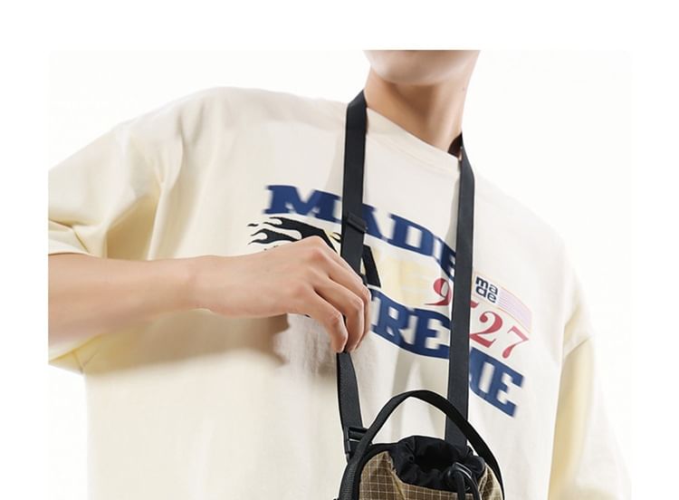 Plaid Crossbody Mobile Nylon Phone Drawstring Bag