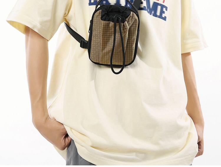 Plaid Crossbody Mobile Nylon Phone Drawstring Bag