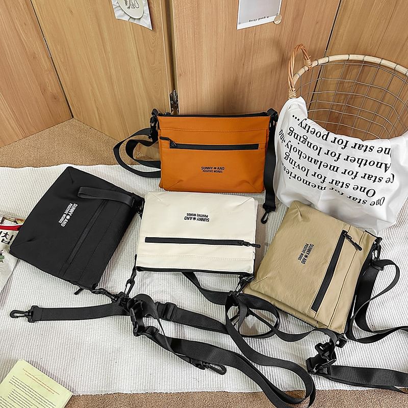 Lettering Bag Print Nylon Crossbody