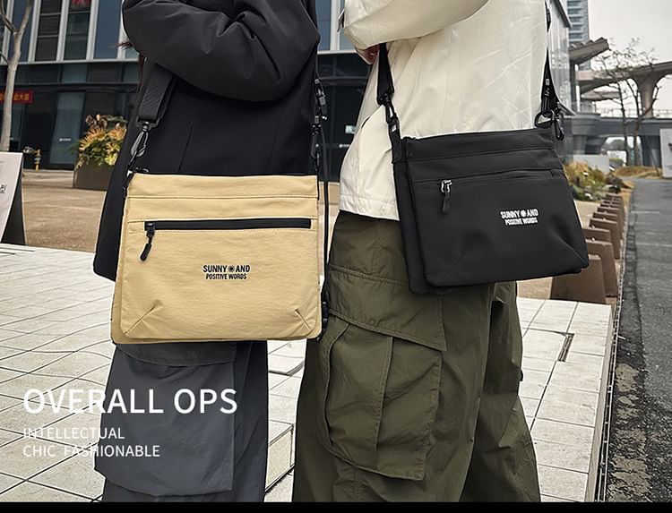 Lettering Bag Print Nylon Crossbody