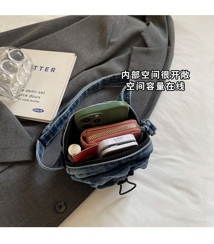 Drawstring Crossbody Phone Bag Mobile Denim