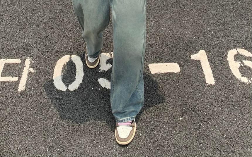 Washed Jeans High Leg Waist Wide