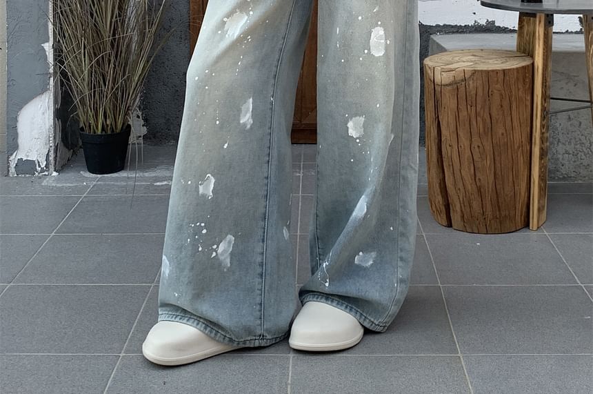 Waist Jeans Leg Wide Ripped Washed High