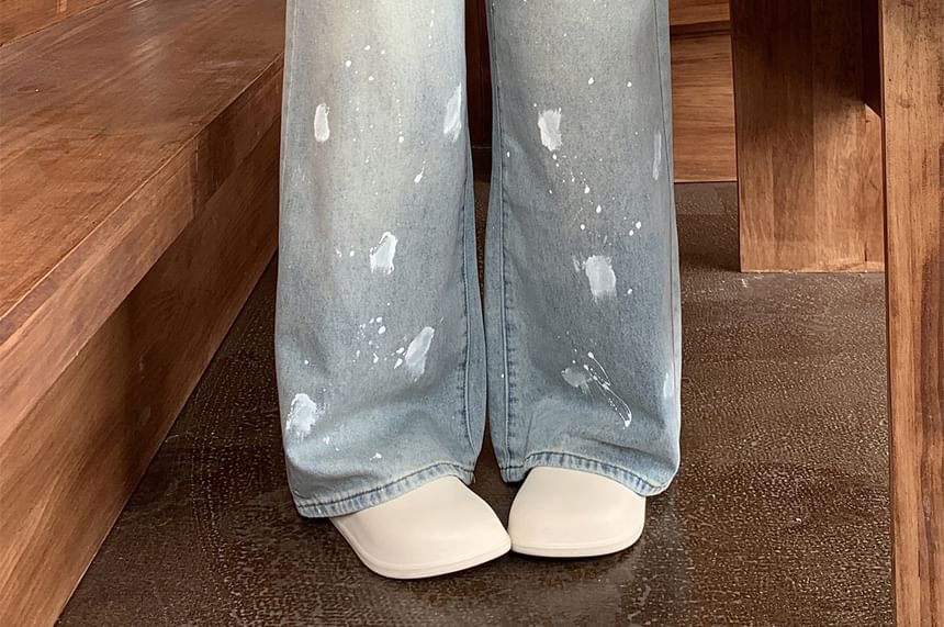 Waist Jeans Leg Wide Ripped Washed High