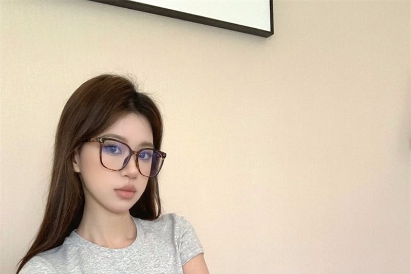 Cropped T-Shirt Print Round Bow Neck Short-Sleeve