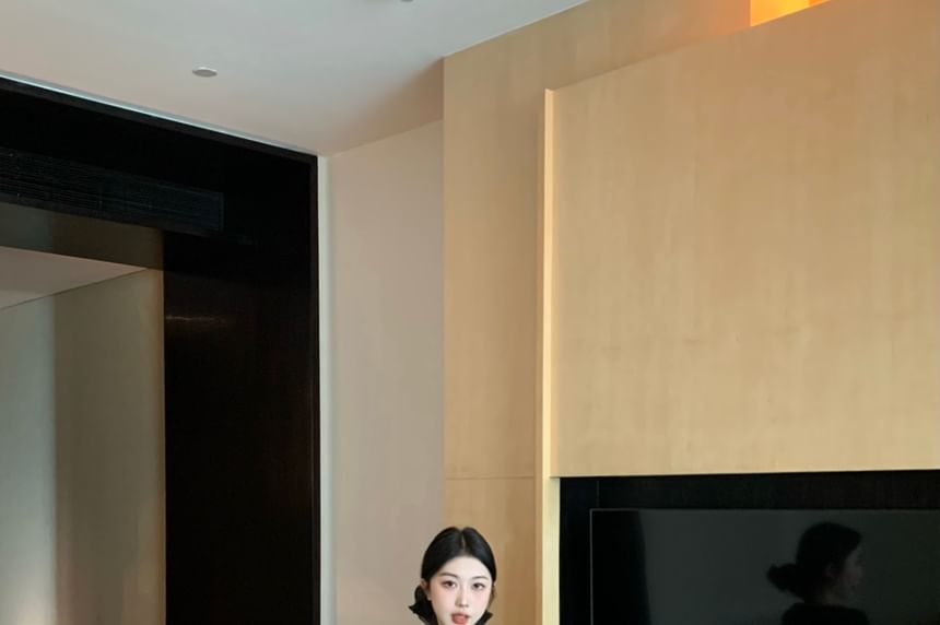 Waist Maxi Plain Leopard Sheer / Top Long-Sleeve Mermaid Front-Slit Skirt High Print