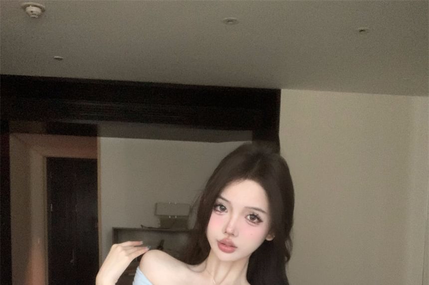 One-Shoulder Plain T-Shirt Short-Sleeve