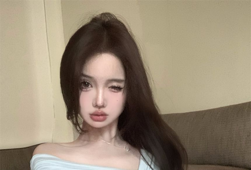 One-Shoulder Plain T-Shirt Short-Sleeve