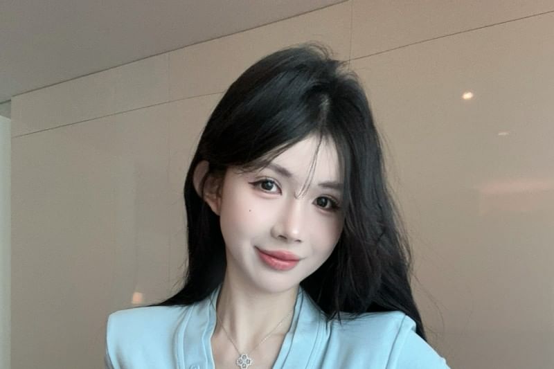 Short-Sleeve Trim T-Shirt Plain V-Neck Ruched Lace