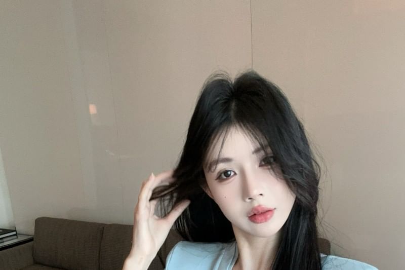 Short-Sleeve Trim T-Shirt Plain V-Neck Ruched Lace