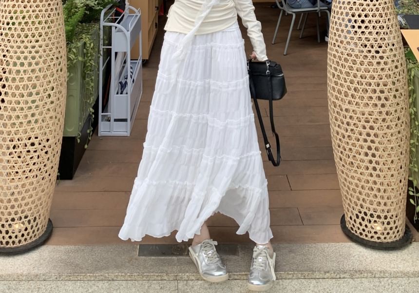 Skirt Maxi Lace A-Line / Trim High Long-Sleeve Rise One-Shoulder Ruched Tee Plain Asymmetrical