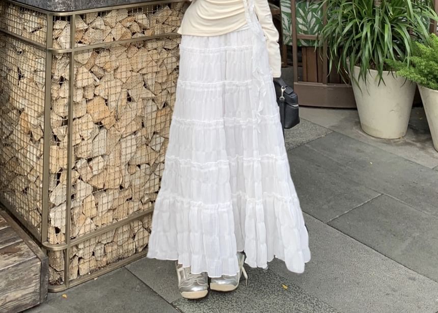 Skirt Maxi Lace A-Line / Trim High Long-Sleeve Rise One-Shoulder Ruched Tee Plain Asymmetrical