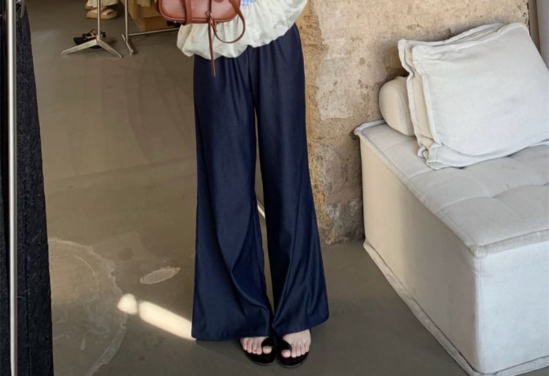 Wide High Plaid Asymmetrical / Leg Panel Washed Waist Cami Jeans Top